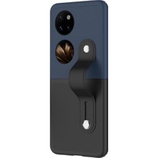 Microcase Huawei P50 Pocket Parmak Tutuculu Deri Desen Plastik Kılıf - Siyah-Lacivert