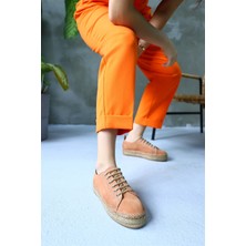 Nilufarr Daria Turuncu  Süet Bağcıklı Kadın Espadril Ayakkabı