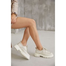 Nilufarr Piona Nude Kalın Tabanlı Bağcıklı Kadın  Deri Loafer