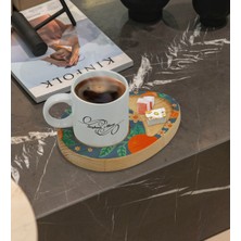 BK Kişiye Özel Portakal Tasarımlı Doğal Ahşap Tabaklı Türk Kahvesi Fincanı Sunum Seti Model 1