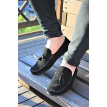 Doçka Erkek Hakiki Deri Yazlık Siyah Süet Babet Loafer Ayakkabı ER038