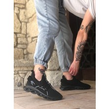 XON1350 Yüksek Taban Tarz Sneakers Cırt Detaylı Siyah Erkek Spor Ayakkabısı