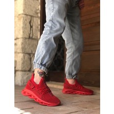 XON1350 Yüksek Taban Tarz Sneakers Cırt Detaylı Kırmızı Erkek Spor Ayakkabısı