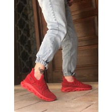 XON1350 Yüksek Taban Tarz Sneakers Cırt Detaylı Kırmızı Erkek Spor Ayakkabısı