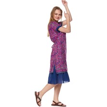 Şile Bezi Çiçek Desenli Pembe Midi ELBISE-6104