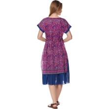 Şile Bezi Çiçek Desenli Pembe Midi ELBISE-6104