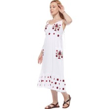 Şile Bezi Beyaz Otantik Askılı Nakışlı Elbise