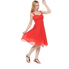 Şile Bezi Kırmızı Askılı Asimetrik Elbise