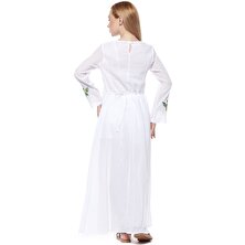 Şile Bezi Beyaz Uzun Kollu Gül Desenli Elbise