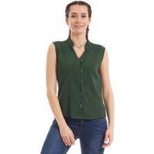 Newbutix Şile Bezi Yeşil Düğmeli Bluz