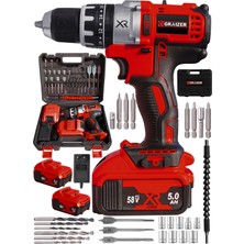 Graizer Alman 58 V 5 Ah Darbeli Bakır Sargili Metal Şanzuman Şarjlı Çift Akülü Vidalama Matkap