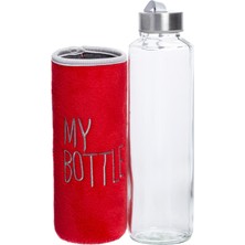 My Bottle Peluşlu Cam Matara 470 ml Kırmızı