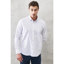 Altınyıldız Classics Erkek Beyaz-mavi Slim Fit Dar Kesim Düğmeli Yaka Baskılı Casual Gömlek