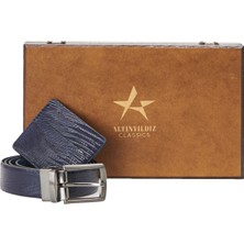 ALTINYILDIZ CLASSICS Erkek Lacivert Kemer - Kartlık Aksesuar Set