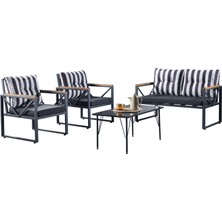 Tanraf Bahçe - Balkon Oturma Grubu - 2+1+1 - Orta Sehpa - Siyah Beyaz