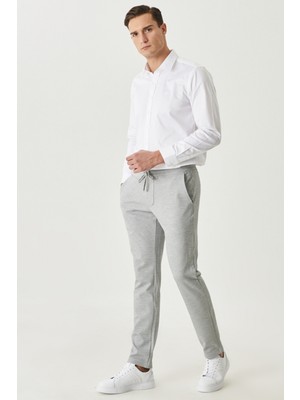 AC&Co / Altınyıldız Classics Erkek Gri Melanj Slim Fit Dar Kesim Beli Bağlamalı Yan Cep Pantolon