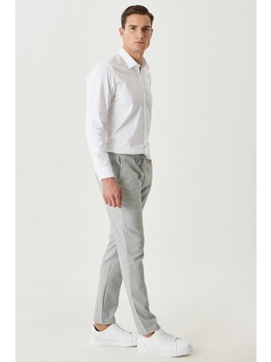 AC&Co / Altınyıldız Classics Erkek Gri Melanj Slim Fit Dar Kesim Beli Bağlamalı Yan Cep Pantolon
