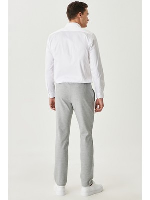AC&Co / Altınyıldız Classics Erkek Gri Melanj Slim Fit Dar Kesim Beli Bağlamalı Yan Cep Pantolon