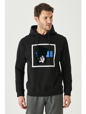 ALTINYILDIZ CLASSICS Erkek Siyah Standart Fit Normal Kesim Kapüşonlu Yaka Baskılı Sweatshirt