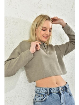 Moviment Taş Polo Yaka Crop Bluz