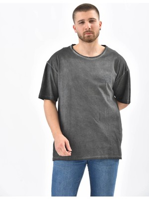 Moviment Antrasit Bisiklet Yaka Baskılı T-Shirt