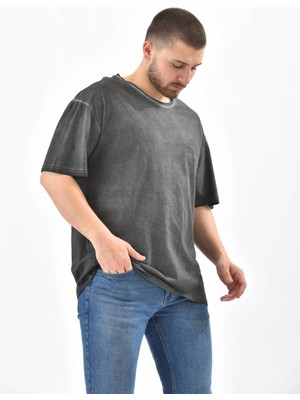 Moviment Antrasit Bisiklet Yaka Baskılı T-Shirt