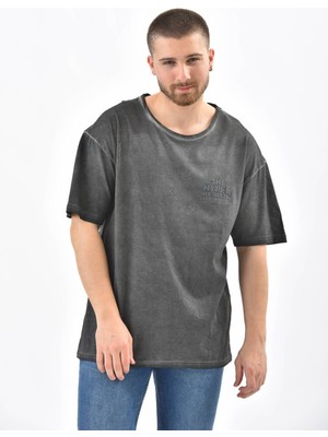 Moviment Antrasit Bisiklet Yaka Baskılı T-Shirt