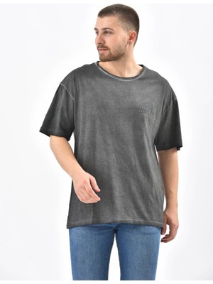 Moviment Antrasit Bisiklet Yaka Baskılı T-Shirt