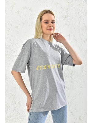 Moviment Gri Baskı Detay Kısa Kollu T-Shirt