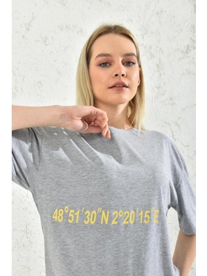 Moviment Gri Baskı Detay Kısa Kollu T-Shirt