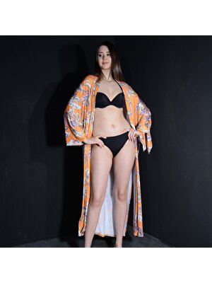 Tedz Collection Paredora Turuncu Kelebek Desenli Kimono Pareo