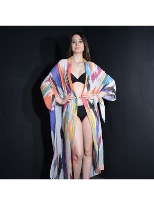 Tedz Collection Paredora Karışık Fırça Desenli Kimono Pareo