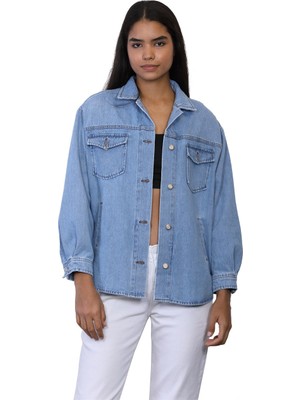 Whitney Kadın Basic Mavi Jean Gömlek