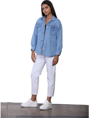 Whitney Kadın Basic Mavi Jean Gömlek