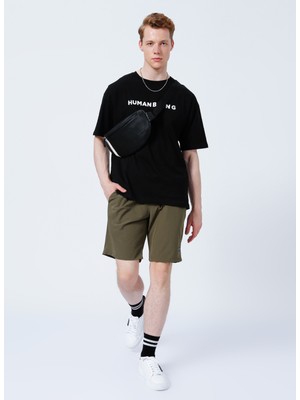 Aeropostale E-7957 Lastikli Standart Kalıp Düz Haki Erkek Bermuda Şort