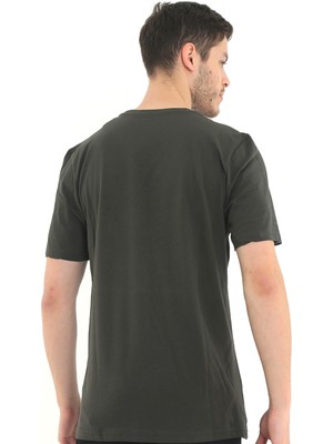 Raru Erkek %100 Pamuk T-Shirt Gravıs Yeşil