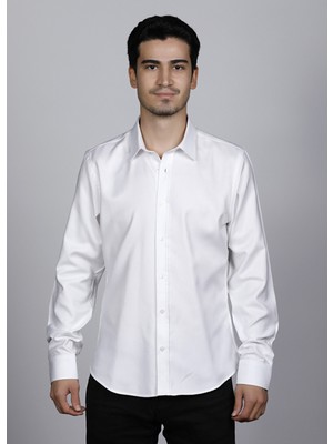 SALVE Pamuk Slim Fit Premier Serisi Armürlü Beyaz Gömlek 22113