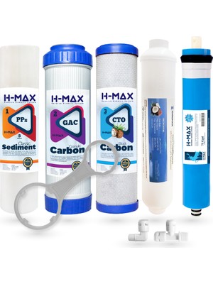 H-MAX Reverse Osmosis System Açık Kasa Su Arıtma Cihazı 5'li Filtre Seti H-MAX Reverse Osmosis System Membran