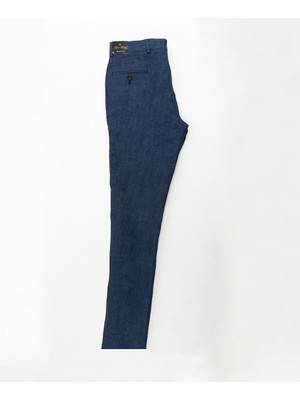 Brooks Brothers Erkek Lacivert Milano Kesim Keten Pantolon
