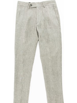 Brooks Brothers Erkek Gri Milano Kesim Keten Pantolon