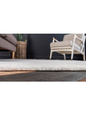 Angora Home  Solid Shaggy Makine Halısı 4371M Beyaz 120 cm x 180 cm Dikdörtgen