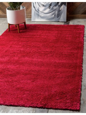 Angora Home  Solid Shaggy Makine Halısı 4371F Kırmızı 150 cm x 230 cm Dikdörtgen