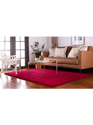 Angora Home  Solid Shaggy Makine Halısı 4371F Kırmızı 150 cm x 230 cm Dikdörtgen