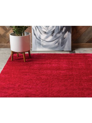 Angora Home  Solid Shaggy Makine Halısı 4371F Kırmızı 150 cm x 230 cm Dikdörtgen