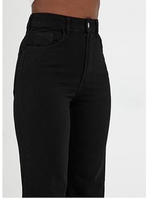Dobre Jeans Kadın Siyah Yüksek Bel Palazzo Jean Bol Paça Paçası Kesik Kot Pantolon 34 Beden