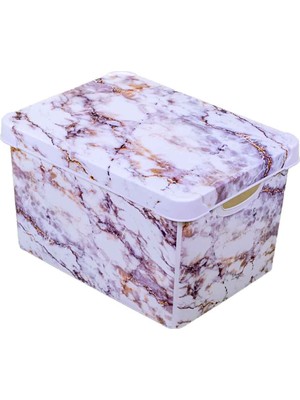 Qutu Style Box Marble Plastik Dekoratif Saklama Kutu Seti - 2x 20 Litre