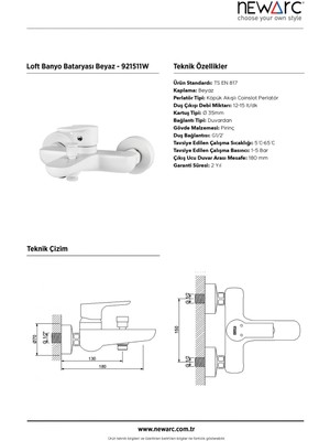 Newarc Loft Banyo Bataryası Beyaz