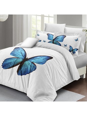 Monohome Blue Butterfly Çift Kişilik Nevresim Takımı 3D Pamuk Saten