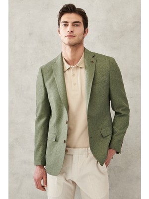 Altınyıldız Classıcs Erkek Yeşil Slim Fit Dar Kesim Mono Yaka Desenli Ceket