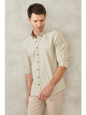 ALTINYILDIZ CLASSICS Erkek Haki Düğmeli Yaka Tailored Slim Fit Oxford Gömlek